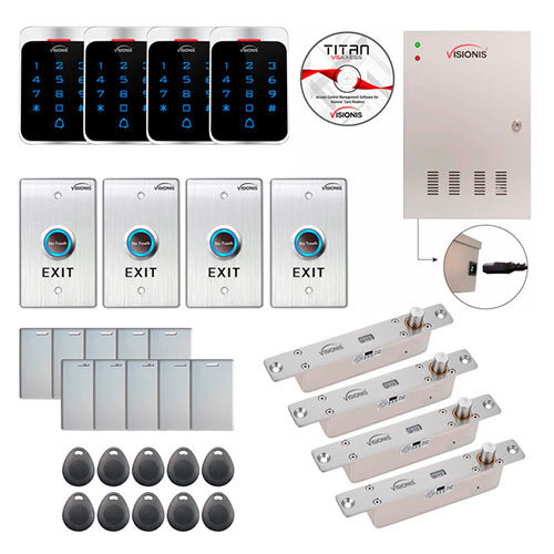 FPC-7309 Two Door Access Control for Electric Drop Bolt Time Attendance Controller Box with, Black Outdoor Waterproof Card and Keypad Reader