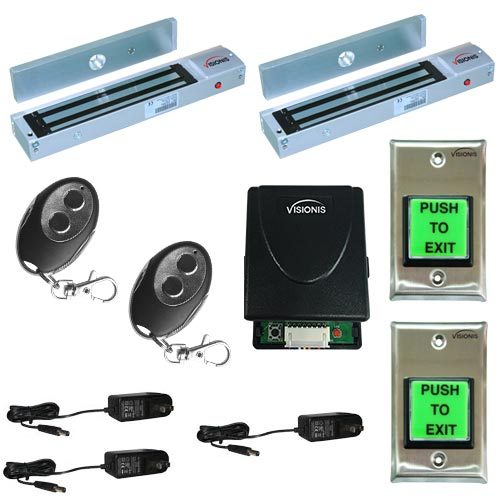 FPC-5014 Two Door Access Control Outswinging Door 600lbs Electromagnetic Lock Kit With Visionis Wireless Receiver And Remote Kit