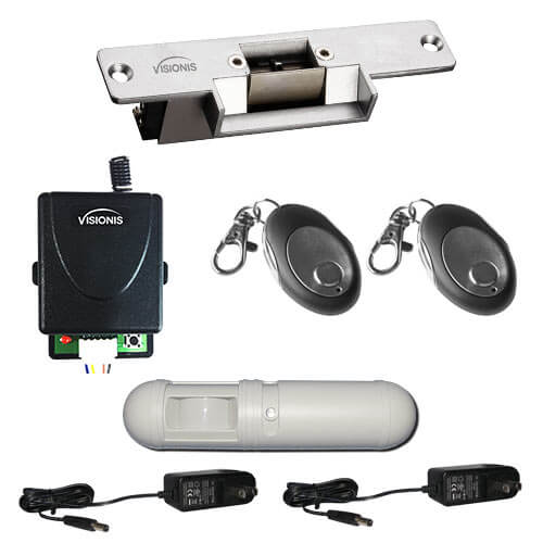Visionis FPC-5347 One door access Control with VIS-EL101-FSA Normally Closed Electric Strike with wireless receiver - remote and PIR kit