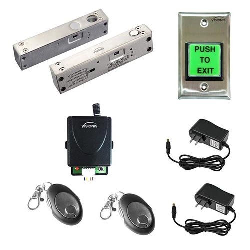 FPC-5441 One Door Access Control 2,200lbs Electric Drop Bolt Fail Safe For Narrow Door with Visionis Wireless Receiver and Remote Kit