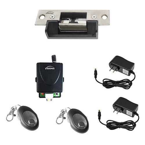 FPC-5444 One Door Access Control 770lbs Electric Strike Fail Secure with Visionis Wireless Receiver and Remote Kit