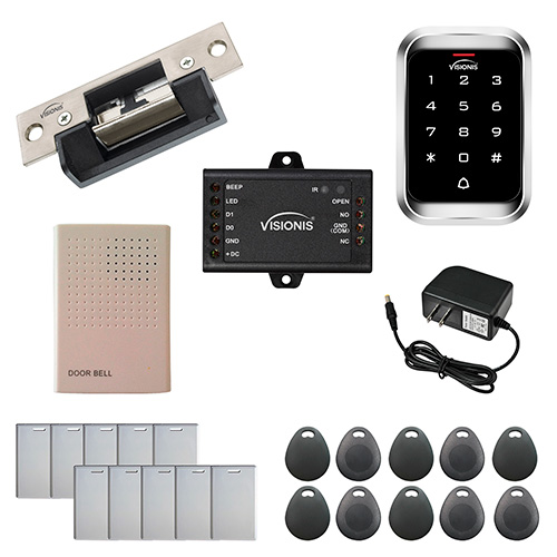FPC-5455 One Door Access Control Electric Strike Fail Safe 2,200lbs with VIS-3000 Outdoor Weather Proof Keypad / Reader Standalone No software EM card Compatible 2000 Users Kit