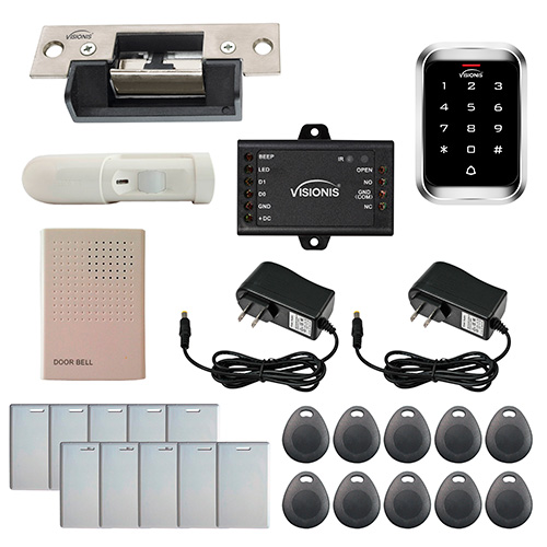 FPC-5466 One Door Access Control 2,200lbs Electric Strike Fail Safe With VIS-3000 Outdoor Weather Proof Keypad / Reader Standalone no software EM card Compatible 2000 Users with PIR Kit