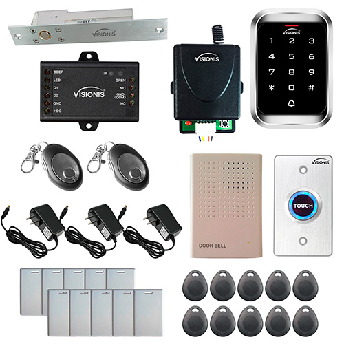 Visionis FPC-5470 One door Access control 1,700lbs Electric Drop Bolt with Time delay Fail Safe with VIS-3000 Outdoor Weather Proof Keypad / Reader Standalone no software EM Card Compatible wireless receiver Kit