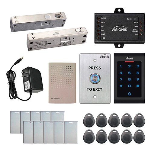 Visionis FPC-5544 One Door Access Control 2,200lbs Electric Drop Bolt Fail Safe Time Delay For Narrow Door with VIS-3002 Indoor use only Keypad / Reader Standalone
