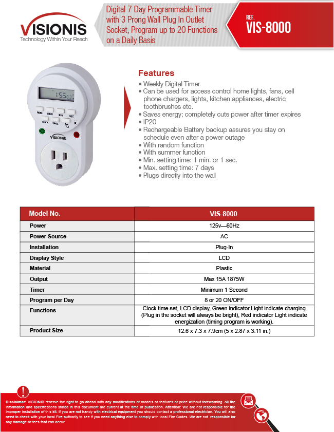 Plug in Programmable Digital Electrical 24 hour & 7 Day Timer Plug Socket  Lights