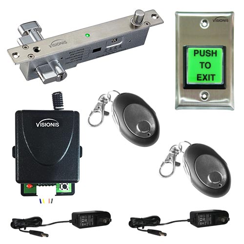 FPC-5440 One Door Access Control 2,200lbs Electric Drop Bolt Fail Secure Key Cylinder with Visionis Wireless Receiver and Remote Kit