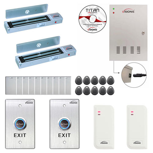 FPC-6479 2 Door Access Control for Out Swing Door Electric 600lbs MagLock Time Attendance TCP/IP Wiegand Controller Box, Power Supply Included, Indoor/Outdoor Card Reader, Software Included EM TK4100 Card Compatible 10000 Users Wireless Doorbell Kit