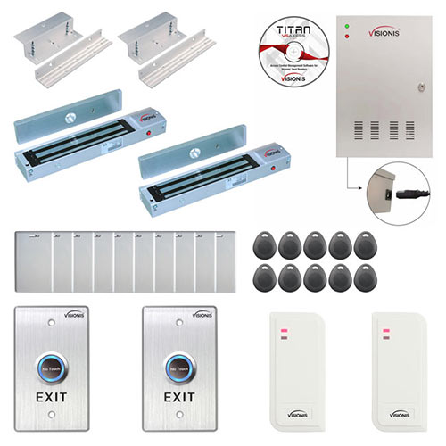 FPC-6480 2 Door Access Control for in Swing Door Electric 600lbs MagLock Time Attendance TCP/IP Wiegand Controller Box, Power Supply Included, Indoor/Outdoor Card Reader, Software Included EM TK4100 Card Compatible 10000 Users Wireless Doorbell Kit
