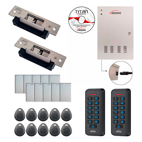 FPC-7284 Two Door Access Control for Electric Strike Time Attendance Controller Box with, Black Outdoor Waterproof Card and Keypad Reader