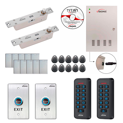 FPC-7285 Two Door Access Control for Electric Drop Bolt Time Attendance Controller Box with, Black Outdoor Waterproof Card and Keypad Reader