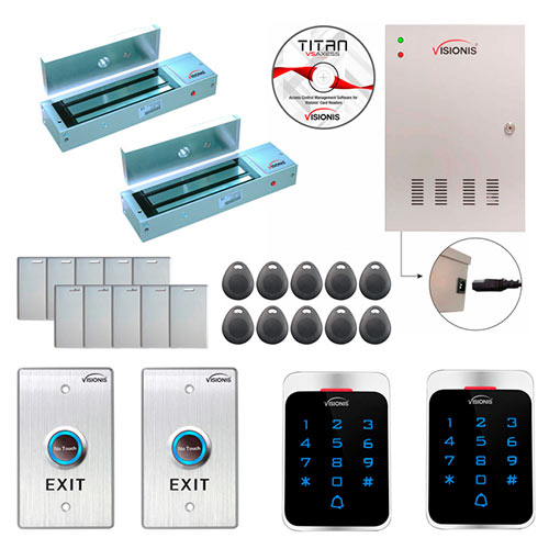 Visionis FPC-7288 Two Door Access Control for Out Swing Door Electric 1200lbs Maglock Time Attendance TCP/IP RS485 Wiegand Controller Box, Outdoor Waterproof Card and Keypad Reader