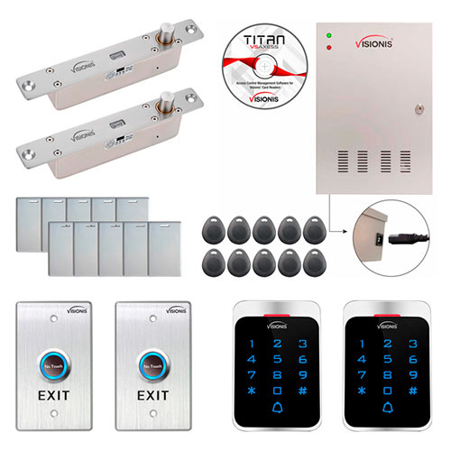 FPC-7293 Two Door Access Control for Electric Drop Bolt Time Attendance Controller Box with, Black Outdoor Waterproof Card and Keypad Reader