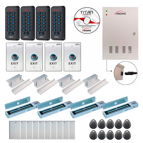 Prox Card/Readers+Power Box 4 Door Entry Control kits+4 600LB force maglock 