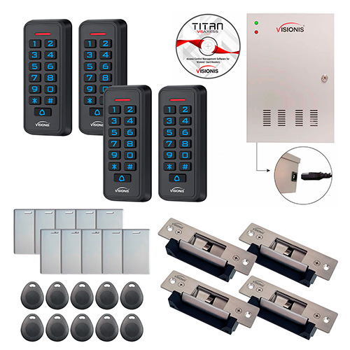 FPC-7300 Two Door Access Control for Electric Strike Time Attendance Controller Box with, Black Outdoor Waterproof Card and Keypad Reader