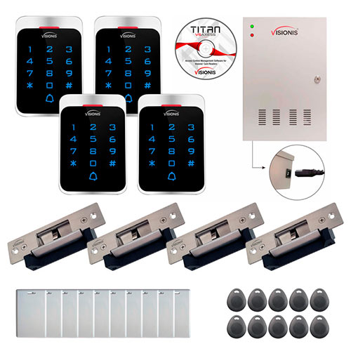 FPC-7308 Two Door Access Control for Electric Strike Time Attendance Controller Box with, Black Outdoor Waterproof Card and Keypad Reader