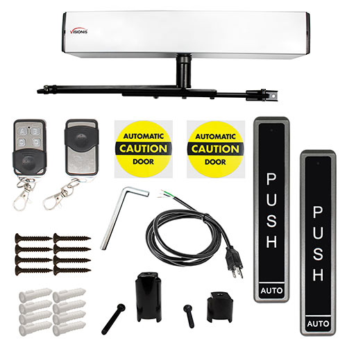 Visionis FPC-7365-B 110V Electric Automatic Door Opener + Closer for 440lb Out Swing Doors + Built-in Receiver + 2 Wireless Remotess + 2 Wireless Push Button