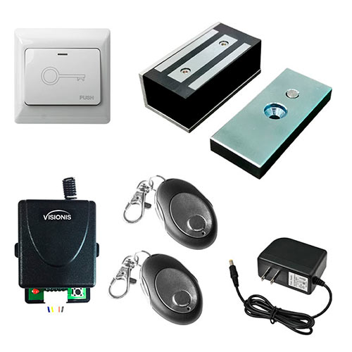 Visionis FPC-7468 One Door Access control for out swinging door 120lbs Electromagnetic Lock Kit With Wireless Receiver + Remote + VIS-7030 Exit button kit