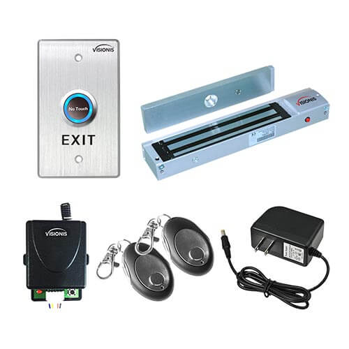 Visionis FPC-7470 One Door Access control for Out Swinging Door 600lbs Electromagnetic Lock Kit With Wireless Receiver + Remote + VIS-7013 Exit Button Kit