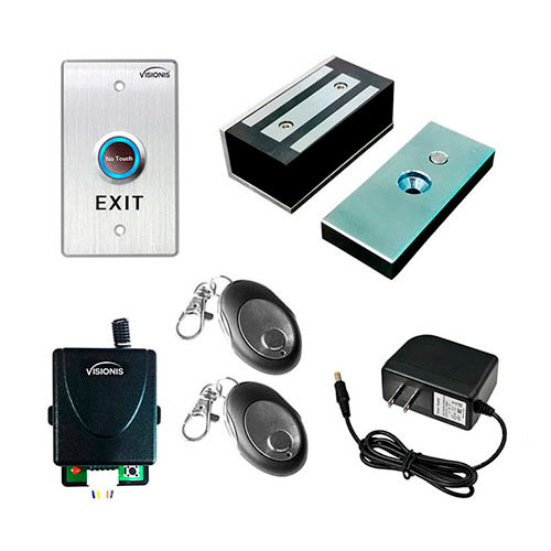 Visionis FPC-7475 One Door Access Control for Out Swinging Door 120lbs Electromagnetic Lock Kit With Wireless Receiver + Remote + VIS-7013 Exit Button Kit