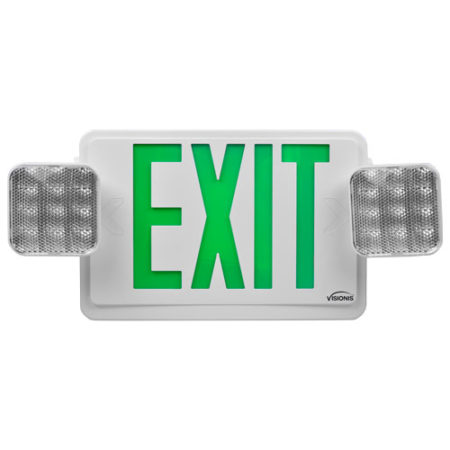 Green Combo Exit Sign + Emergency Light -Visionis VIS-ESGWEL – 6 Inch – Double Sided – 90 Minute Battery Backup – UL924 Listed