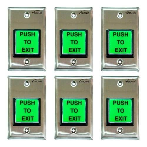 FPC-7488 - Pack 6 Green with LED Square Request to Exit Button with Timer Delay