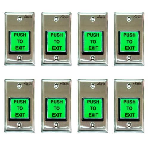 FPC-7489 - Pack 8 Green with LED Square Request to Exit Button with Timer Delay