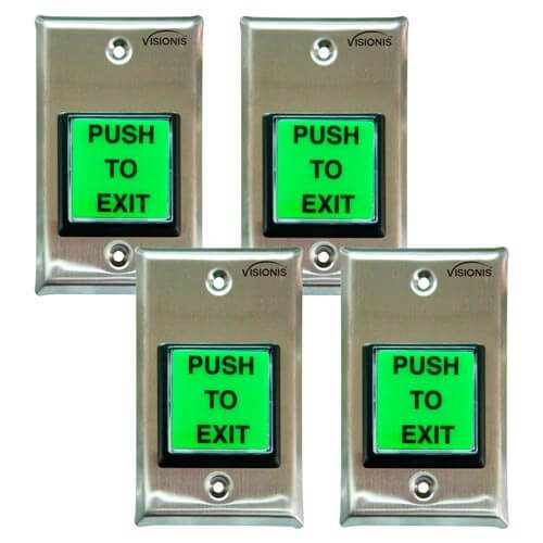 FPC-7492 - Pack 4 Green with LED Square Request to Exit Button