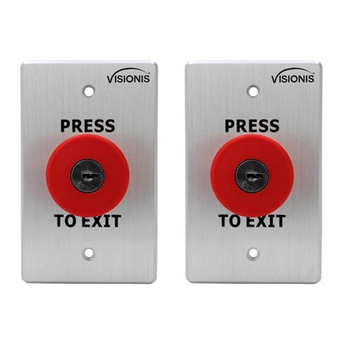 FPC-7571 - Pack 2 Exit Buttons Indoor Big Red with Cylinder Key Request to Push to Exit Button for Door Access Control
