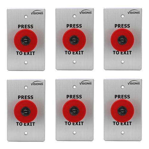 FPC-7573 - Pack 6 Exit Buttons Indoor Big Red with Cylinder Key Request to Push to Exit Button for Door Access Control