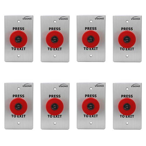 FPC-7574 - Pack 8 Exit Buttons Indoor Big Red with Cylinder Key Request to Push to Exit Button for Door Access Control