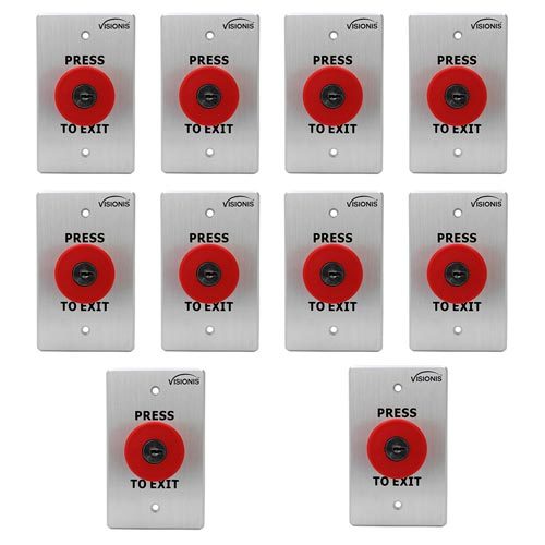 FPC-7575 - Pack 10 Exit Buttons Indoor Big Red with Cylinder Key Request to Push to Exit Button for Door Access Control