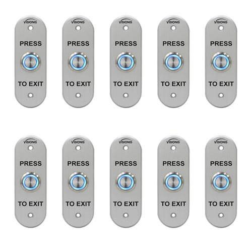 FPC-7600 - 10 Pack Indoor + Outdoor Weather and Waterproof Rated IP65 Stainless Steel Door Bell Type Round Request to Exit Button