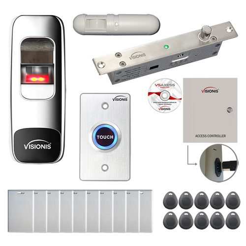 FPC-7668 One Door Access Control Electric Drop Bolt Fail Secure Time Attendance TCP/IP Wiegand Controller Box, Indoor + Outdoor Fingerprint/Card Reader, Software Included 10000 User, with PIR Kit