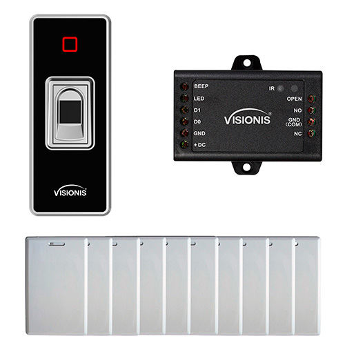 FPC-7752 VIS-3024 Indoor + Outdoor Rated IP68 Metal Access Control Standalone Fingerprint + Reader, Wiegand 200 Fingerprints, 500 EM Cards, Capacitive Semiconductor Sensor, Pack of 10 Proximity Cards