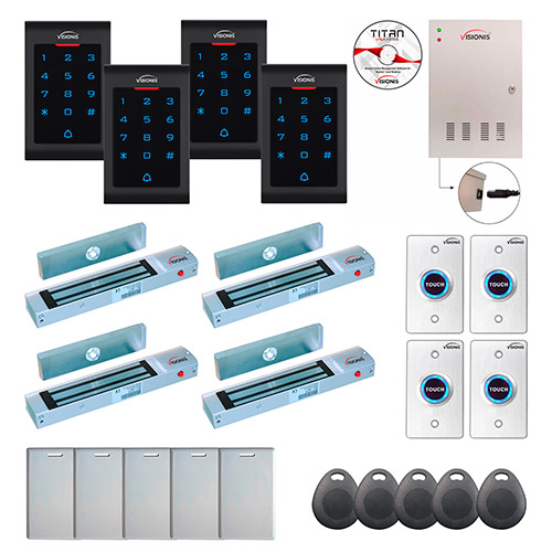 Four Doors Professional Access Control Outswinging Door 300lbs Mag Lock Time Attendance