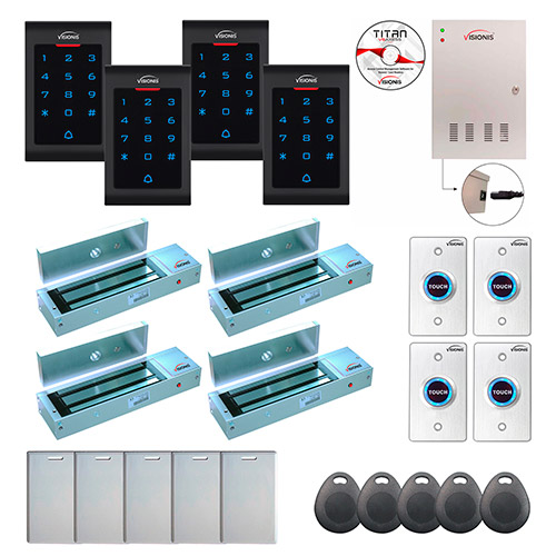 Four Doors Professional Access Control Outswinging Door 1200lbs Mag Lock Time Attendance