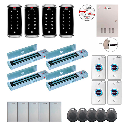 Four Doors Professional Access Control Outswinging Door 600lbs Mag Lock Time Attendance