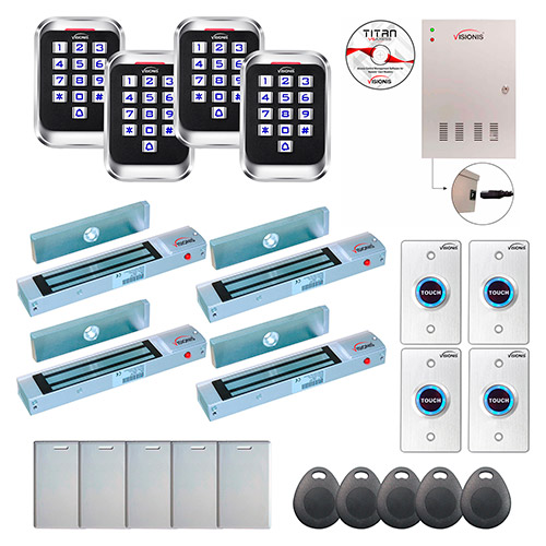 4 Door Professional Access Control Outswinging Door 300lb Mag Lock Time Attendance