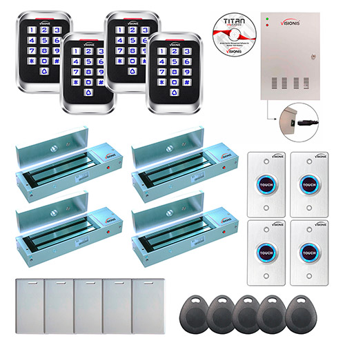 4 Door Professional Access Control Outswinging Door 1200lb Mag Lock Time Attendance