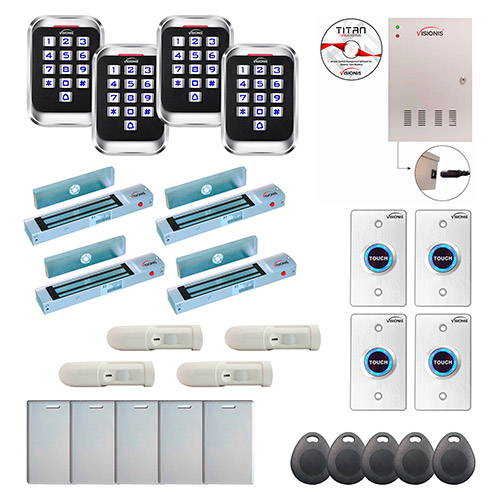 4 Door Professional Access Control Outswinging Door 300lbs Mag Lock Time Attendance