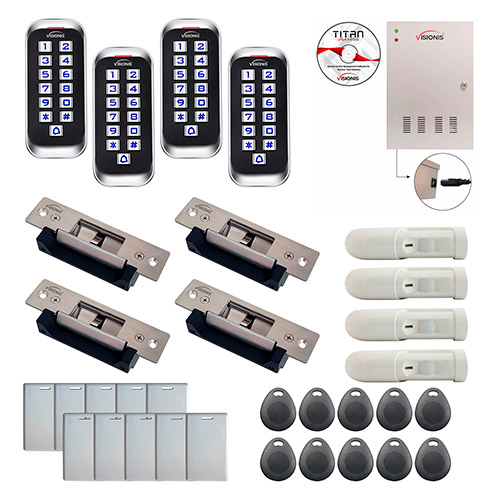 4 Doors Access Control Electric Strike Fail Safe and Fail Secure, Time Attendance