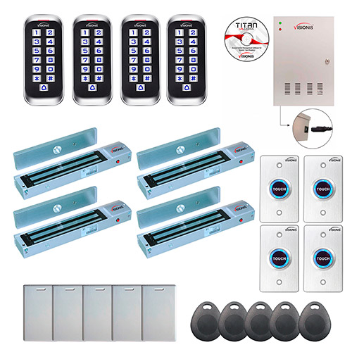 4 Door Professional Access Control Outswinging Door 600lb Mag Lock Time Attendance