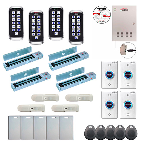 4 Door Professional Access Control Outswinging Door 600lbs Mag Lock Time Attendance