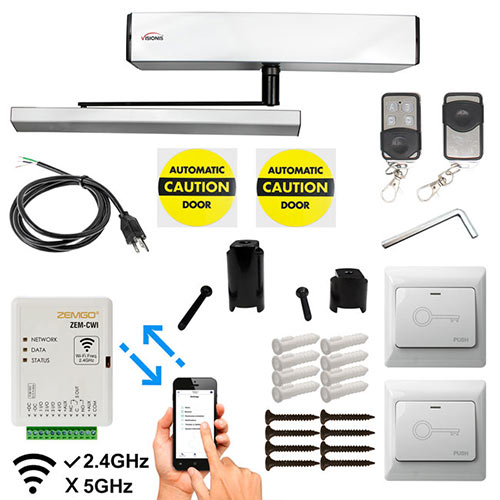 Smartphone Remote Viewing, Electric Automatic Door Opener + Closer 440lb Inswing Door, VIS-7030 Hardwire Buttons