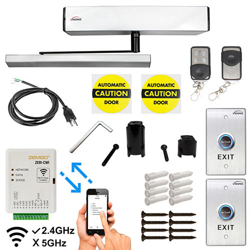 Smartphone Remote Viewing, Automatic Door Opener + Closer 440lb Inswing Door, VIS-7013 Hardwire No Touch Buttons