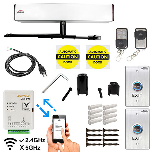 Smartphone Remote Viewing, Automatic Door Opener + Closer 440lb Outswing Door, VIS-7013 Hardwire No Touch Button