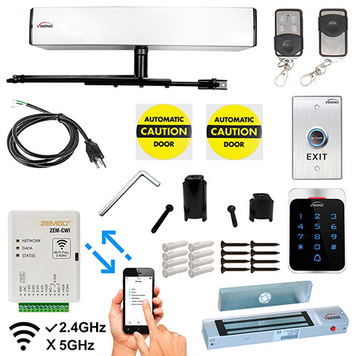 Smartphone Remote Viewing, Automatic Door Opener + Closer 440lb Outswing Door, Outdoor Keypad, 300lb Mag Lock