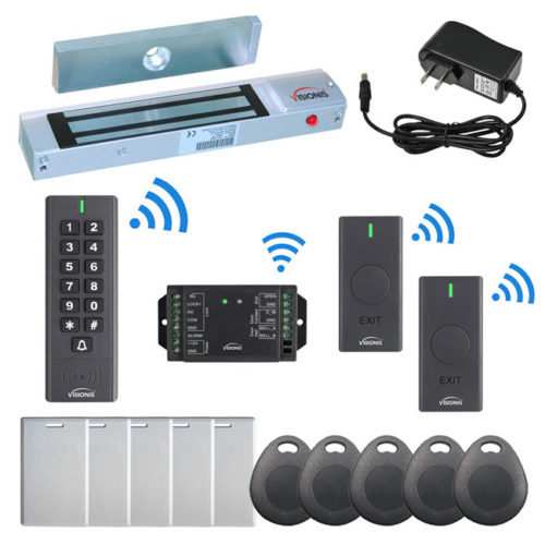 Visionis FPC-6343 One Door Access Control OutSwinging Door 433MHz Wireless Keypad / Reader and Wireless Exit Button with Hard Wired 300lb Electric Maglock 165 Feet Range Standalone No Software Kit