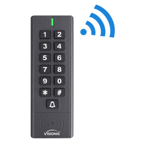 VIS-8009, 433 MHz + Outdoor IP 65 + Black + Wireless Keypad + Access Control + 500 Users + Range of 165 Feet + Delay and On/Off Toggle Mode + Battery Operated + Standalone No Software